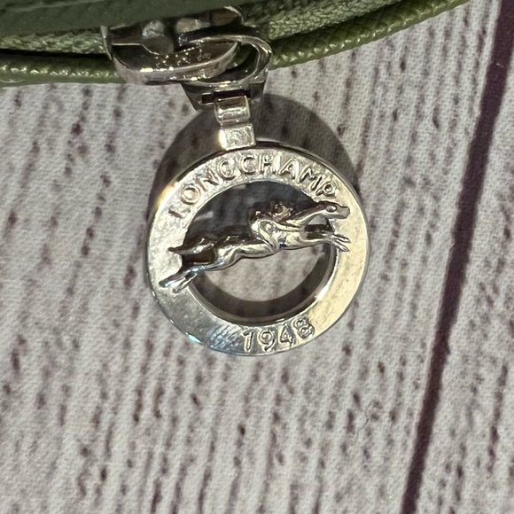 Longchamp Paris Blue Vinyl Crossbody Purse Brown Adjustable Strap Yellow Trim - Picture 8 of 8